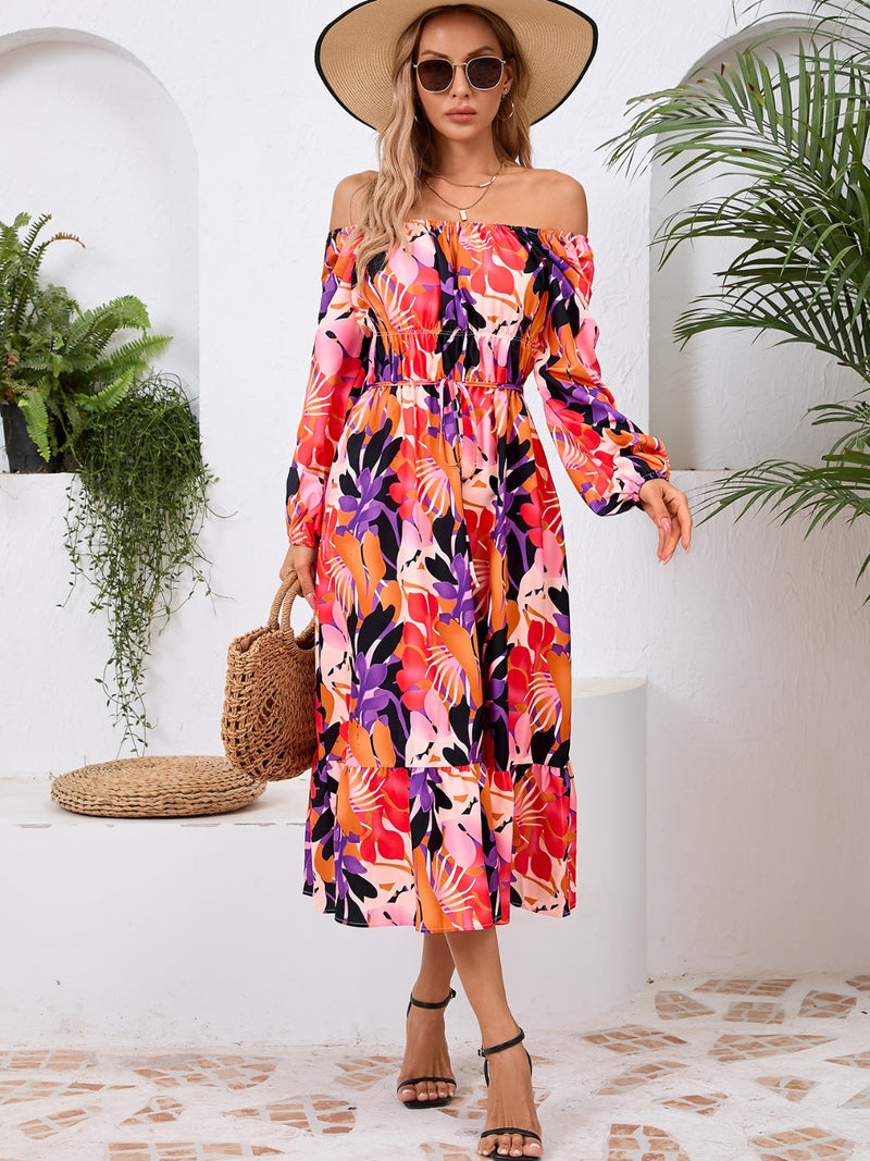 Printed Long Sleeve Midi Dress Trandify Deal