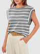 Striped Round Neck Cap Sleeve T-Shirt Trandify deal
