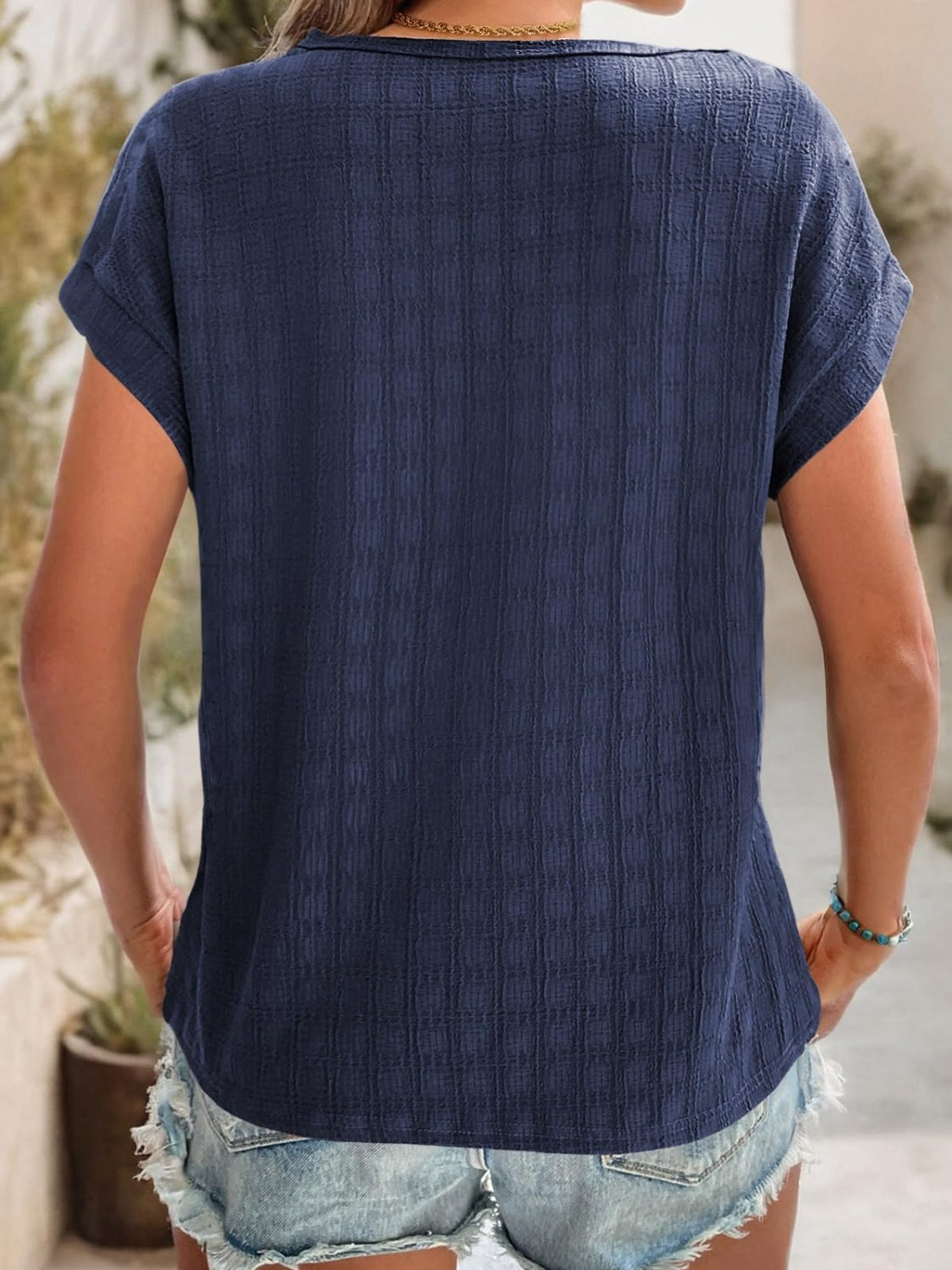 Textured Round Neck Short Sleeve Top Trandify deal