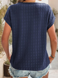 Textured Round Neck Short Sleeve Top Trandify deal