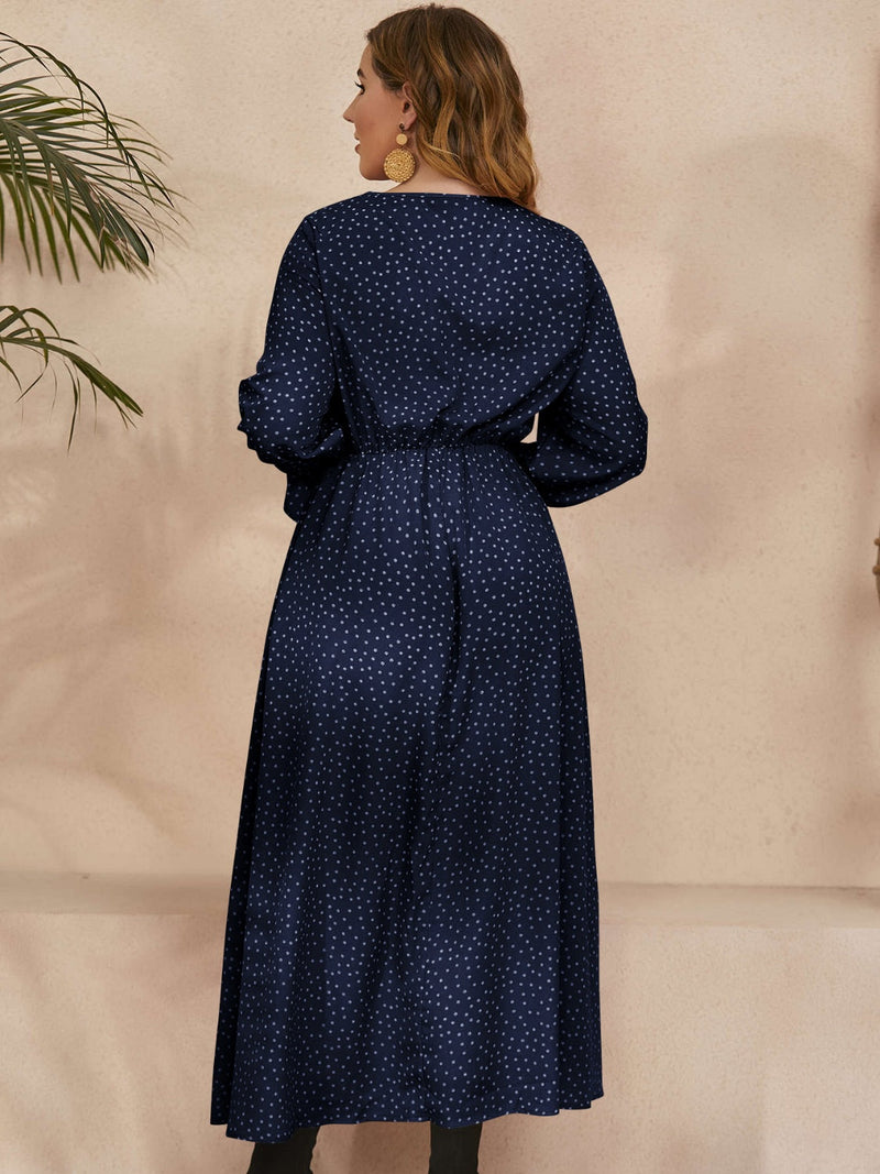 Plus Size Ruffled Polka Dot Long Sleeve Midi Dress Trandify Deal