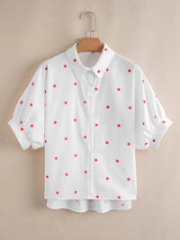 Star print puff sleeve button-up shirt for women – trendy vintage blouse for casual and office outfits