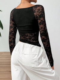 Square Neck Long Sleeve Lace Top Trandify Deal
