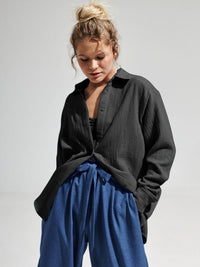 Textured Collared Neck Long Sleeve Shirt Trandify deal