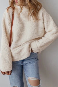 Turtleneck Long Sleeve Slit Fleece Sweatshirt Trandify Deal