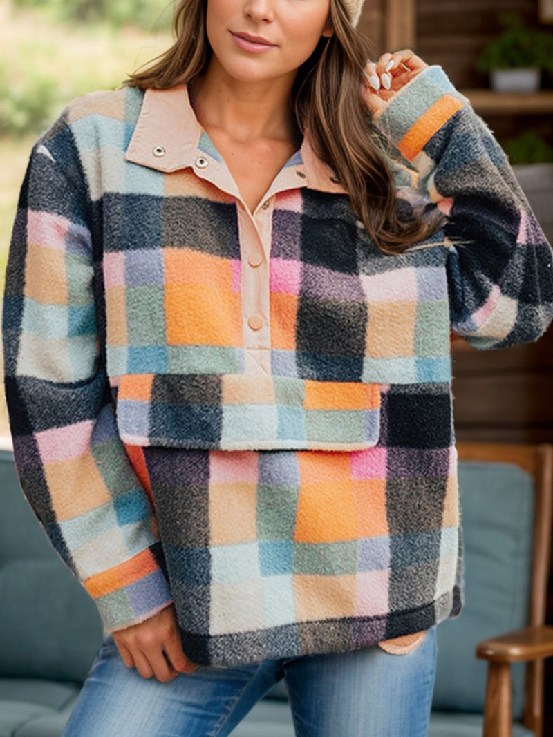 Color Block Half Snap Long Sleeve Sweatshirt Trandify Deal