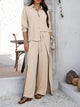 Women's Button Down Wide Leg Set