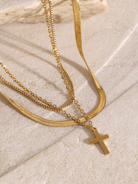 18K Gold-Plated Three-Layered Cross Necklace Trandify Deal