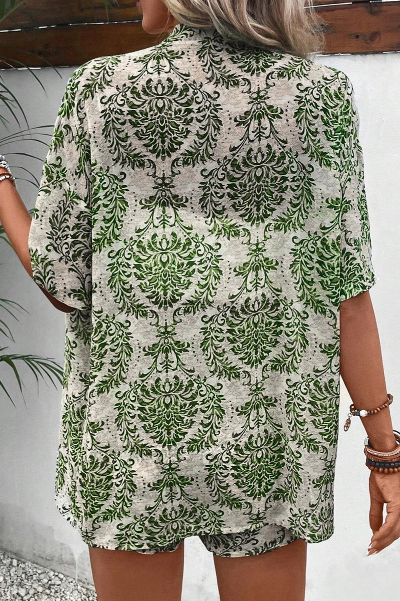 Printed Open Front Top and Shorts Set Trandify deal