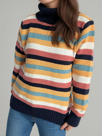 Contrast Stripes Turtleneck Long Sleeve Sweater Trandify Deal