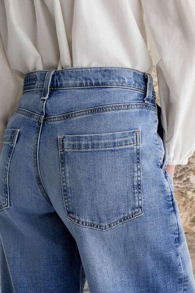 Women's Pocketed Embroidered Straight Leg Jeans - Trandify Deal