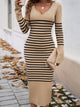 Striped V-Neck Long Sleeve Sweater Dress Trandify Deal