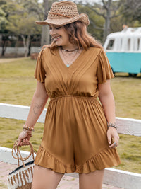 Plus Size Ruffled V-Neck Short Sleeve Romper Trandify deal