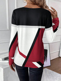 Contrast Round Neck Long Sleeve T-Shirt Trandify Deal