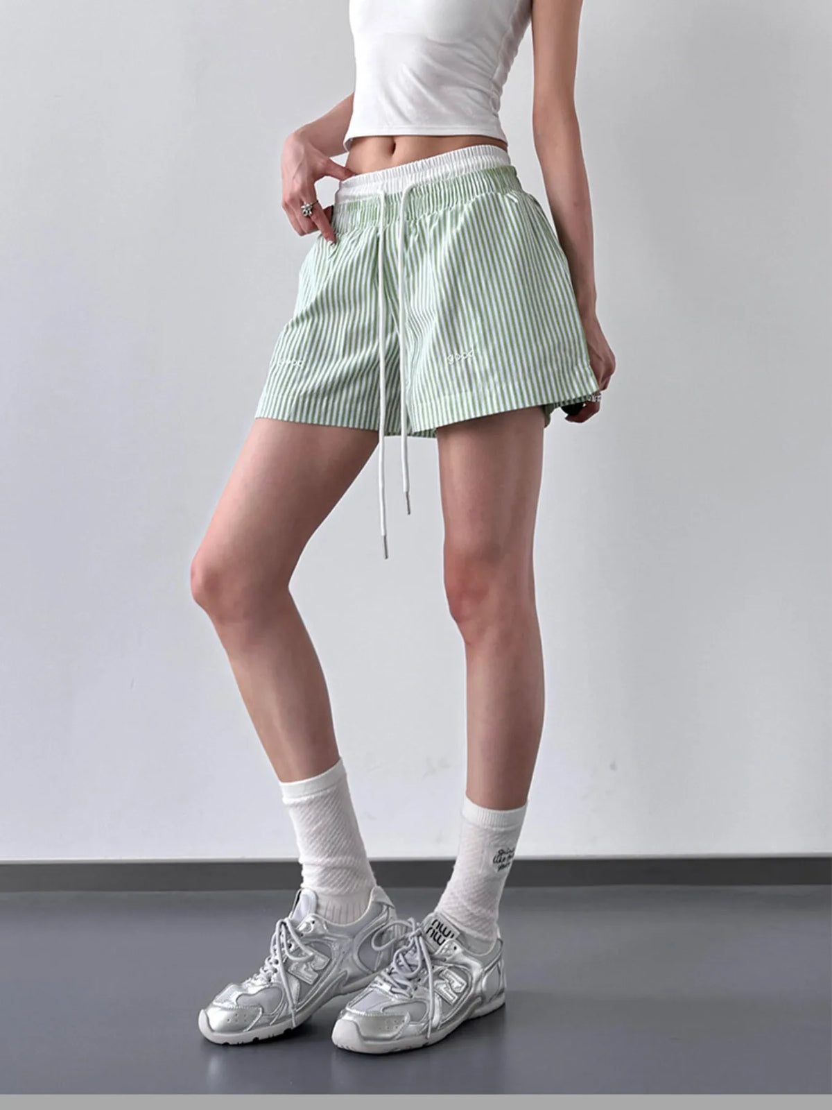 Women’s striped drawstring waist casual shorts for summer
