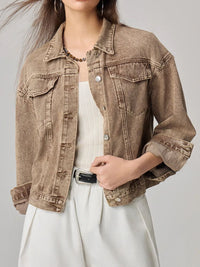 Pocketed Collared Neck Denim Jacket Trandify deal