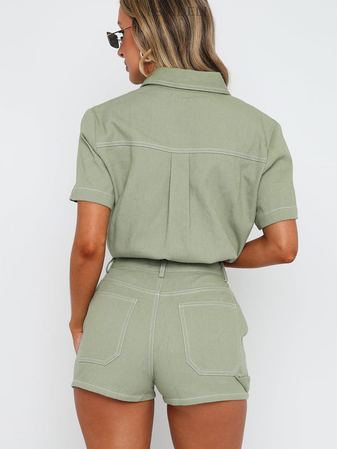 Pocketed Button Up Top and Shorts Set Trandify Deal