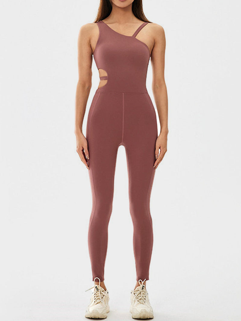 Cutout Asymmetrical Neck Active Jumpsuit Trandify deal
