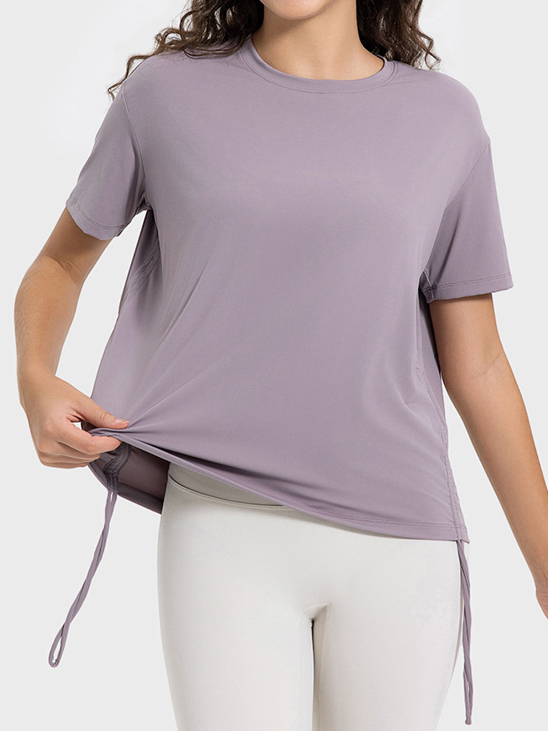Millennia Drawstring Round Neck Short Sleeve Active T-Shirt Trandify deal