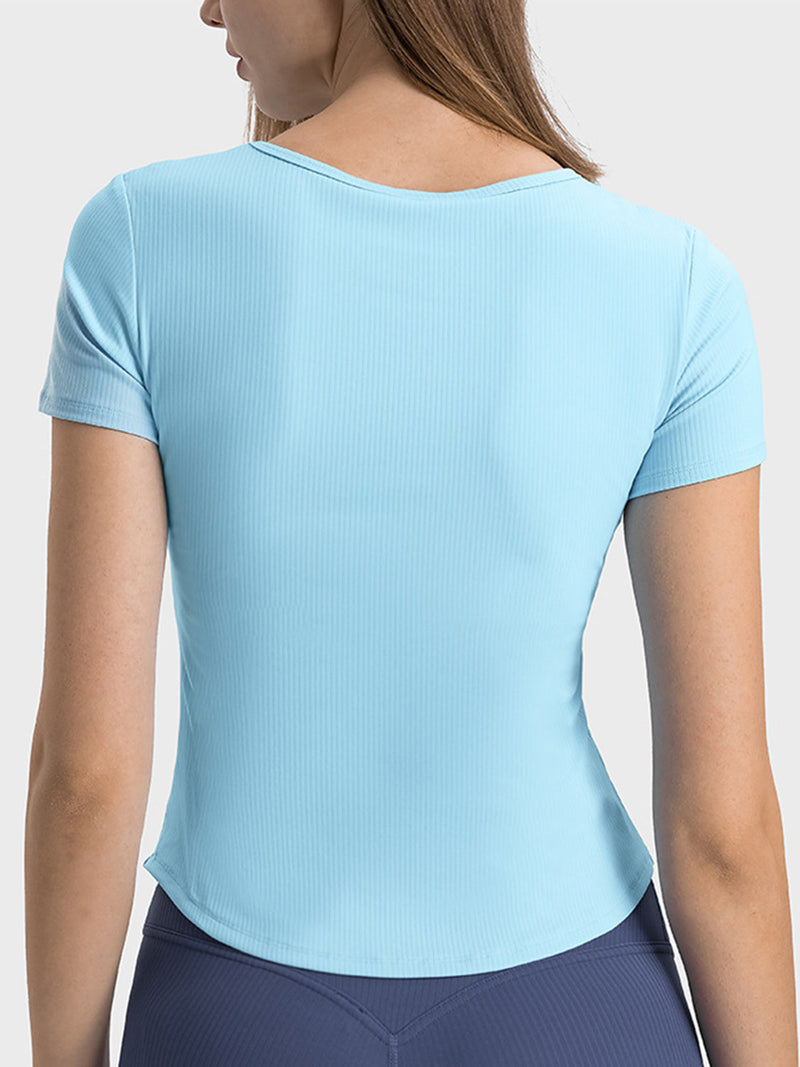 Notched Short Sleeve Active T-Shirt Trandify Deal