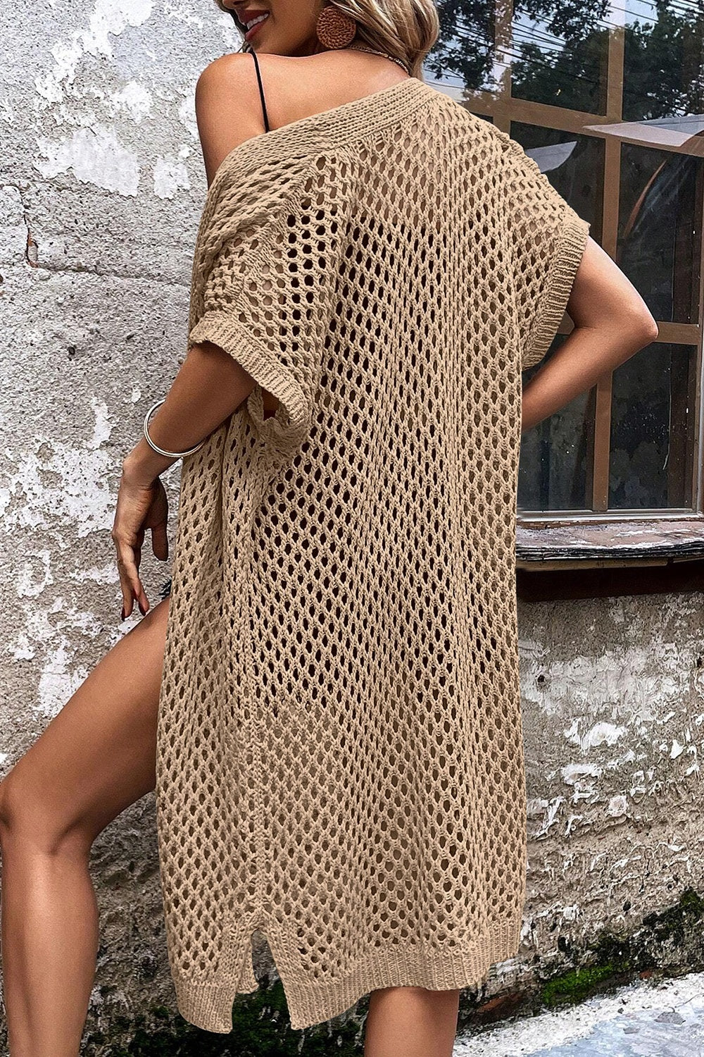 Openwork Open Front Short Sleeve Cardigan Trandify deal