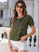Printed Round Neck Short Sleeve Blouse Trandify deal