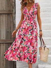Perfee Ruffled Smocked Printed Sleeveless Dress Trandify deal