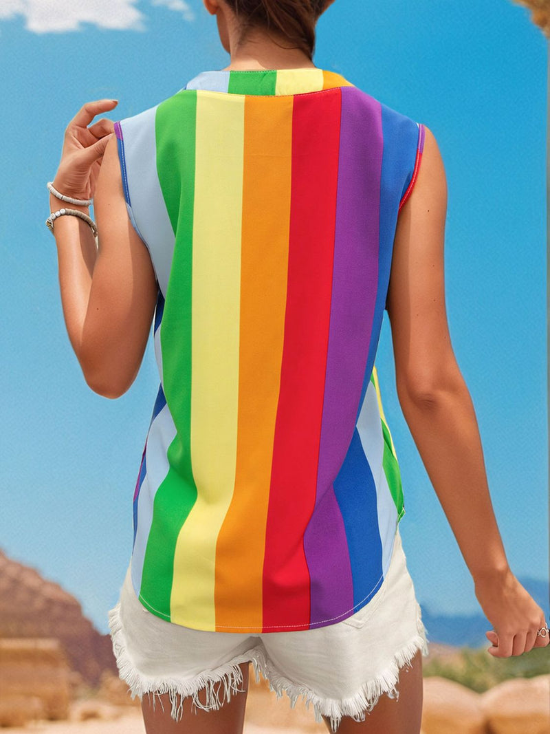 Perfee Color Block Notched Sleeveless Top Trandify deal