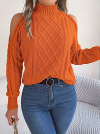 Women's Cold Shoulder Sweater | Cable Knit Turtleneck