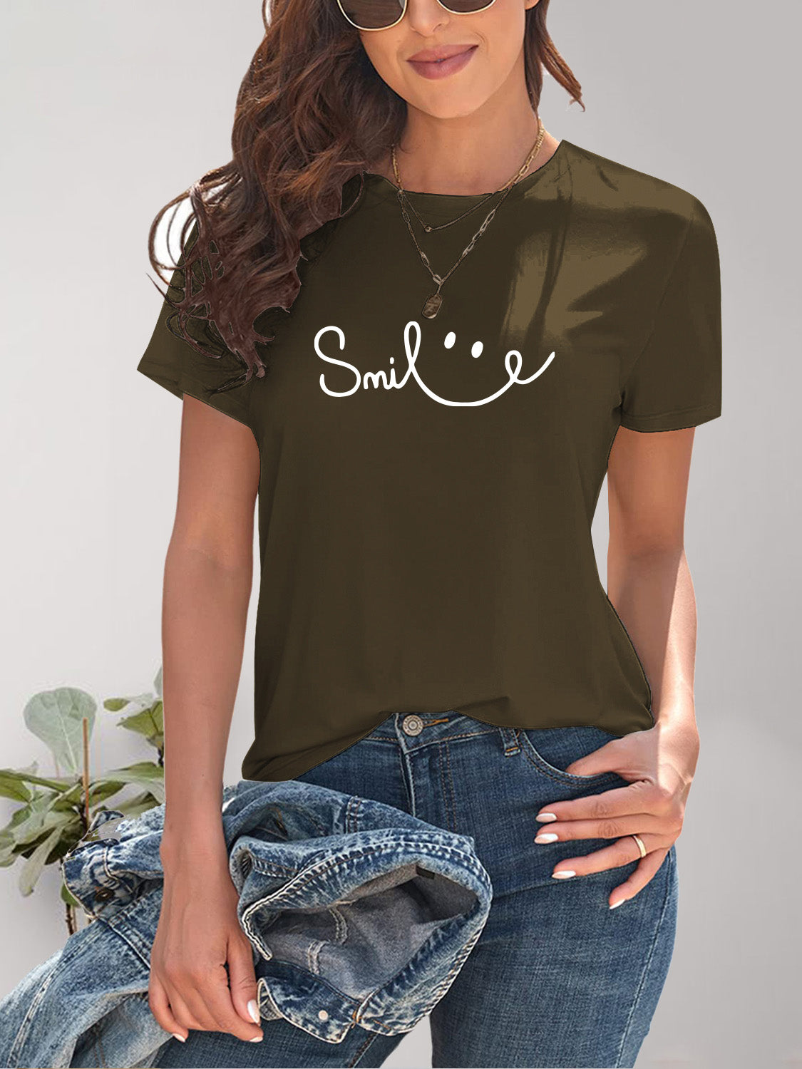 SMILE Round Neck Short Sleeve T-Shirt Trandify deal