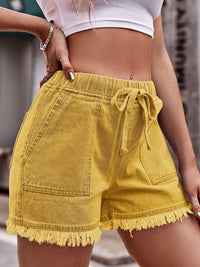 Drawstring Raw Hem Denim Shorts Trandify deal