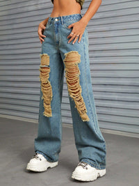 Distressed Wide Leg Jeans with Pockets Trandify Deal