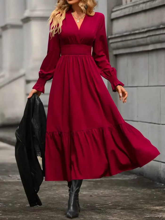 Ruched Midi Dress Long Sleeve Tiered Bodycon - Regular & Plus Size