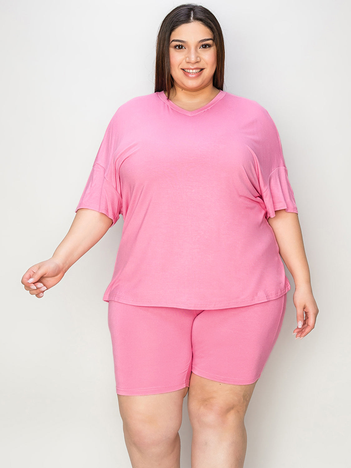 Basic Bae Full Size V-Neck Drop Shoulder T-Shirt and Shorts Set Trandify Deal