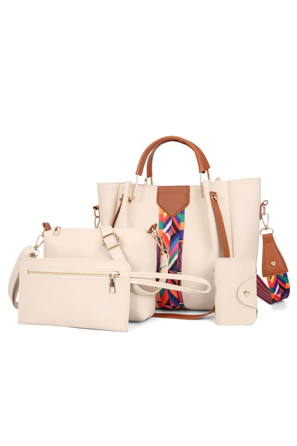 Women’s 4-Piece Geometric Strap Bag Set in trendy designs – Crossbody and Shoulder Bags
