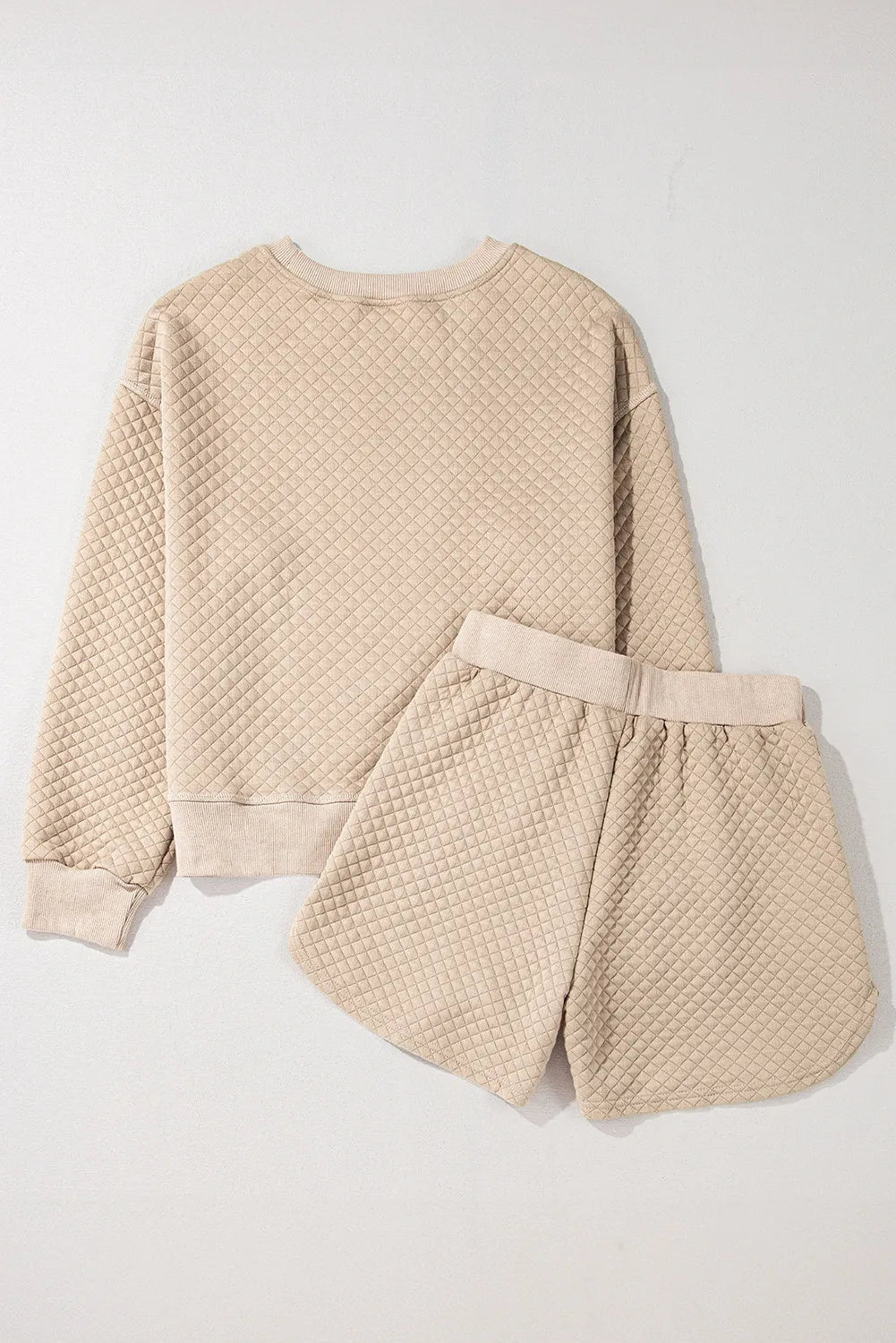 Quilted Round Neck Long Sleeve Top and Shorts Set Trandify deal