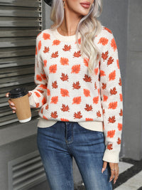 Angel Wings Maple Leaf Round Neck Long Sleeve Sweater Trandify Deal