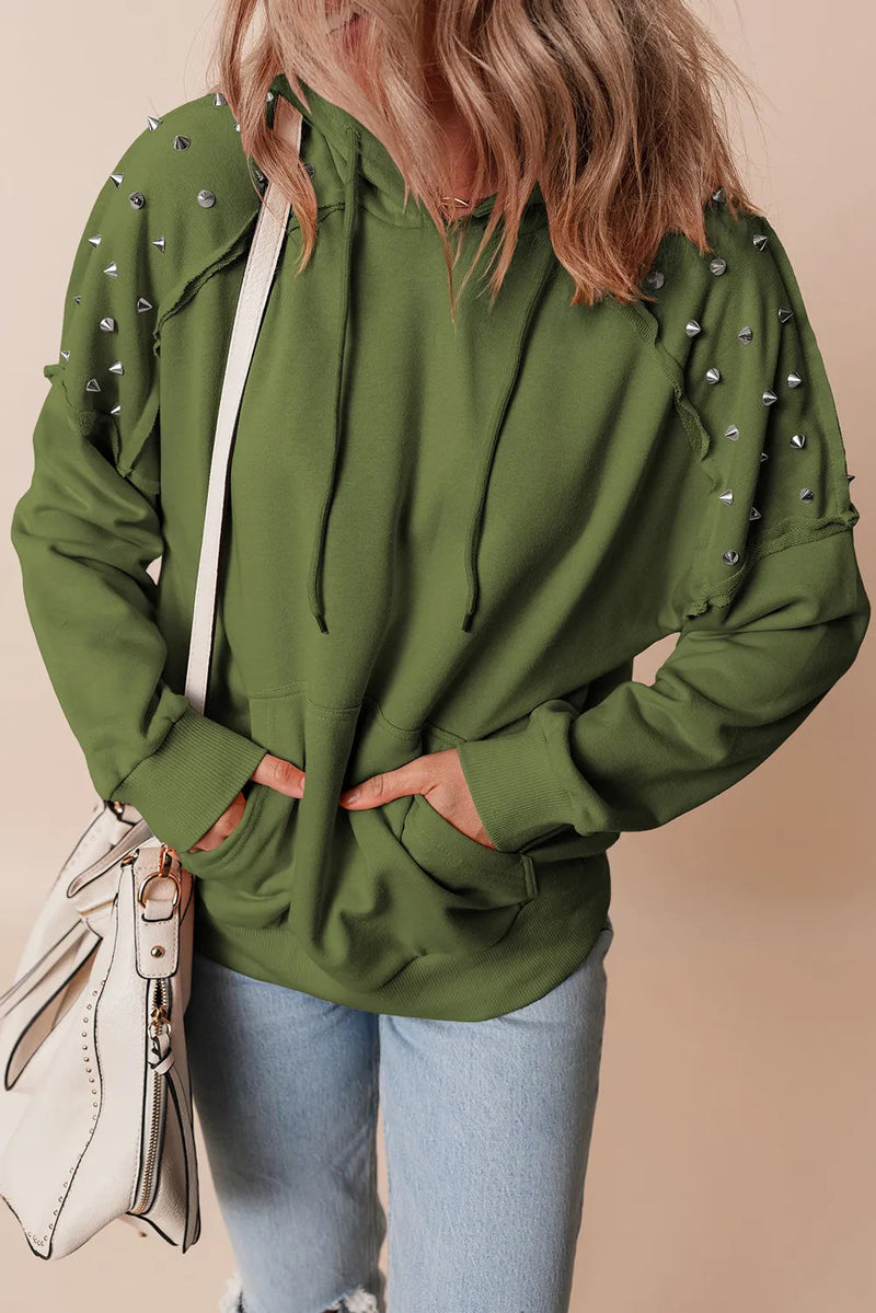 Rivet Drawstring Long Sleeve Hoodie Trandify Deal
