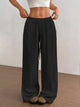 Women's plus size cotton drawstring wide leg pants in Black, showing relaxed fit and tie waist.
