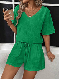 V-Neck Half Sleeve Top and Shorts Set - Trandify Deal