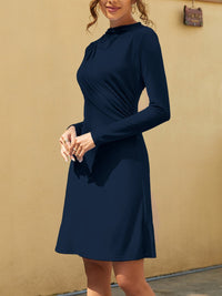 FAM-FAM Ruched Mock Neck Long Sleeve Dress Trandify Deal