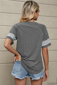 Striped Round Neck Short Sleeve T-Shirt Trandify deal