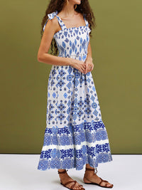 Smocked Printed Square Neck Cami Dress Trandify deal