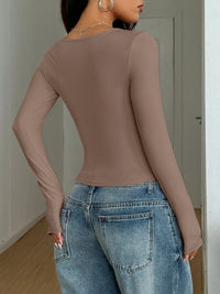 Trendy Square Neck Fitted Tee – Women’s Layering Essential – Soft & Comfortable