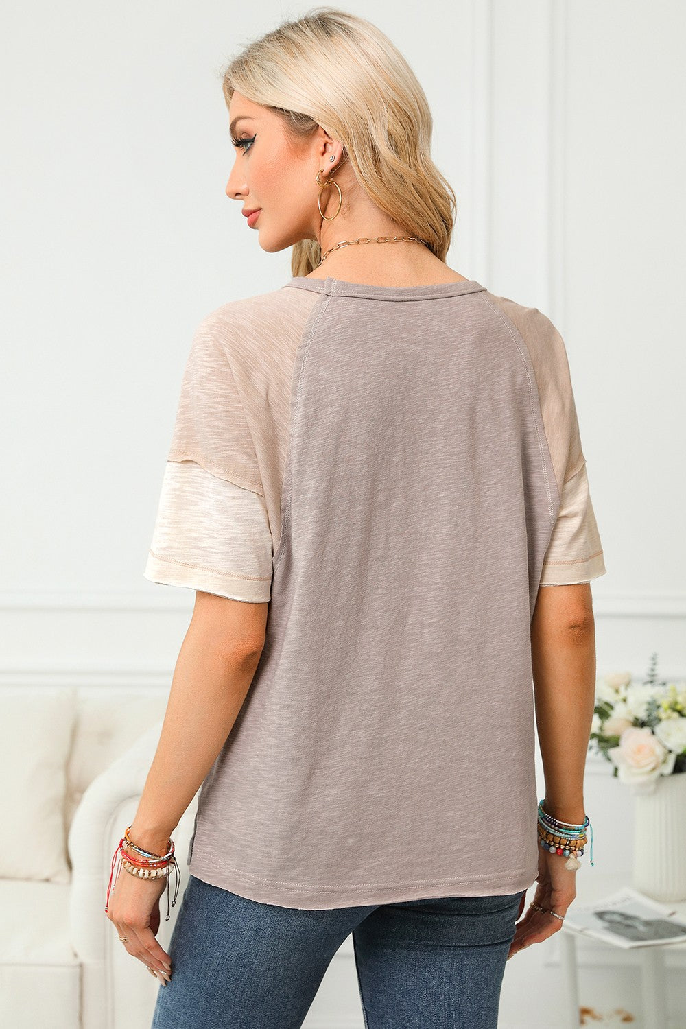 Color Block Round Neck Half Sleeve Top Trandify Deal