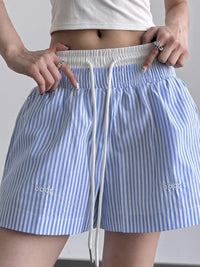Women’s striped drawstring waist casual shorts for summer