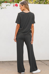 Round Neck Short Sleeve Top and Pants Set Trandify deal