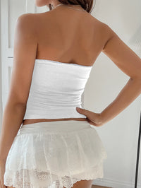 Women’s Bow Detail Tube Top – Sleeveless Stretch Crop Top for Summer Outfits