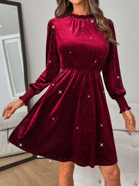 Glitter Mock Neck Long Sleeve Mini Dress Trandify Deal