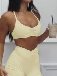 Women’s Ruched Sports Bra and High-Waisted Workout Shorts Set for Gym & Yoga